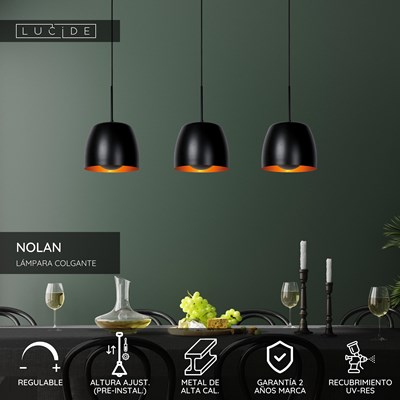 Lucide NOLAN - Lámpara colgante - 3xE27 - Negro